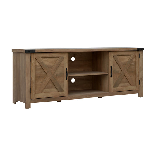 Living Essentials by Hillsdale Latvia Gaming Ready Wood 60 inch TV Stand with "X" Back Doors and Shelves, Knotty Oak