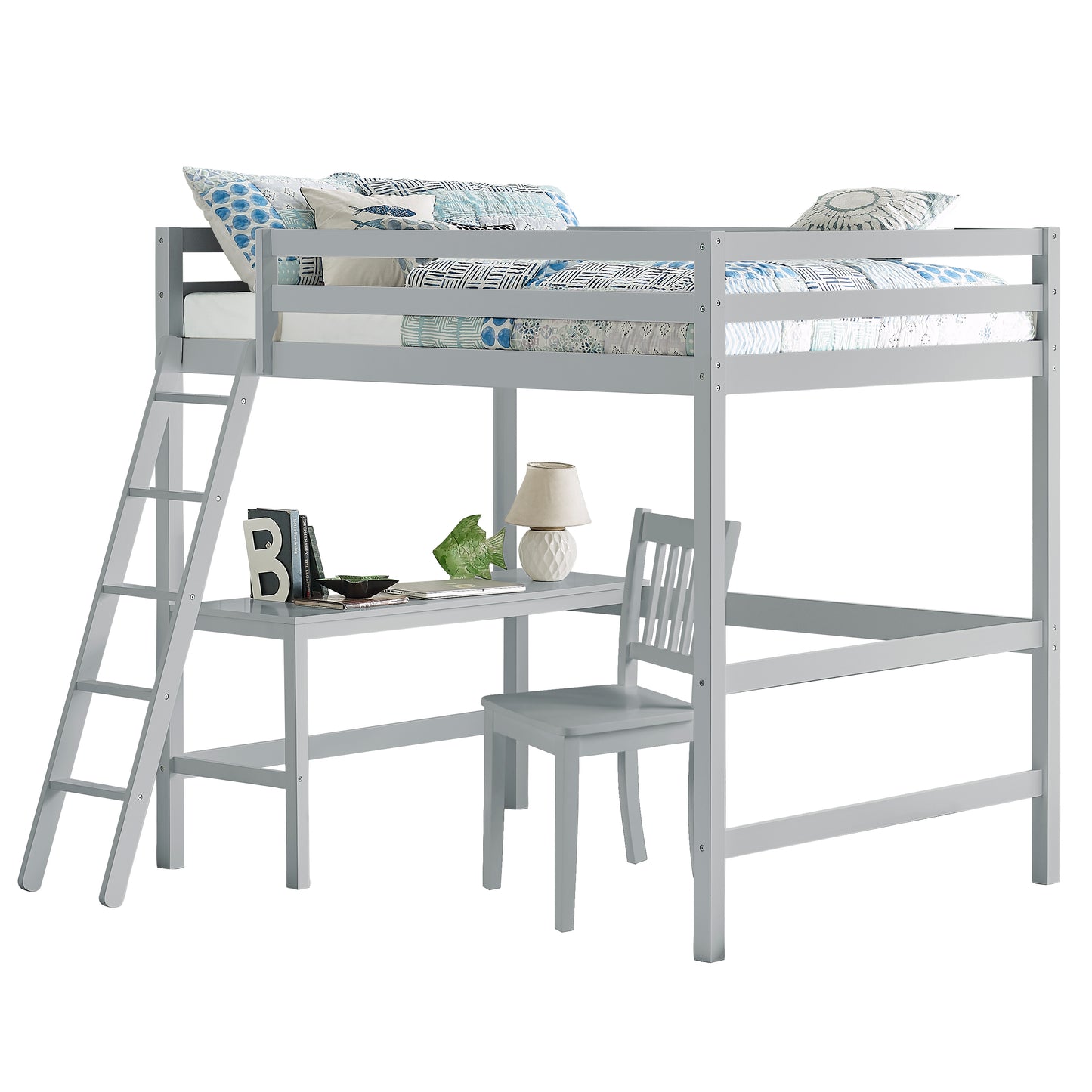 Hillsdale Kids and Teen Caspian Full Loft Bed with Desk Chair, Gray