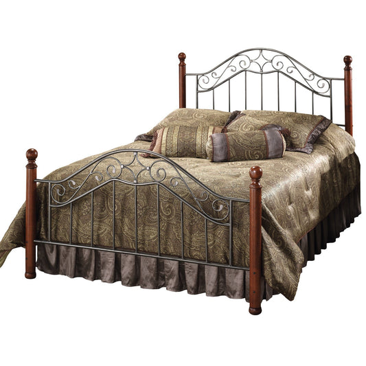 Hillsdale Furniture Martino King Metal Bed with Frame and Cherry Wood Posts, Smoke Silver