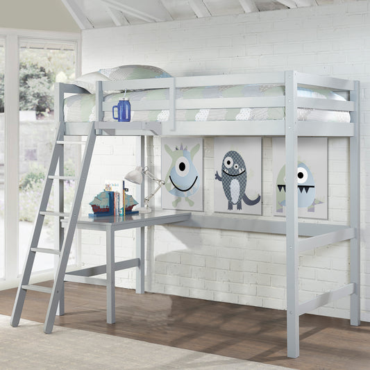 Hillsdale Kids and Teen Caspian Twin Loft Bed with Hanging Nightstand, Gray