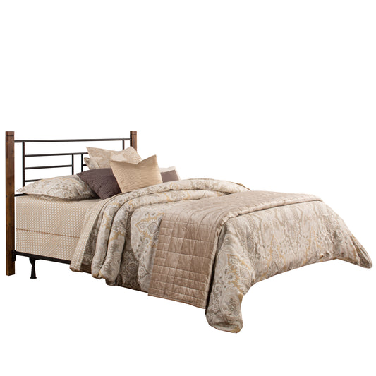 Hillsdale Furniture Raymond Queen Metal Headboard with Weathered Dark Brown Wood Posts with Frame, Textured Black