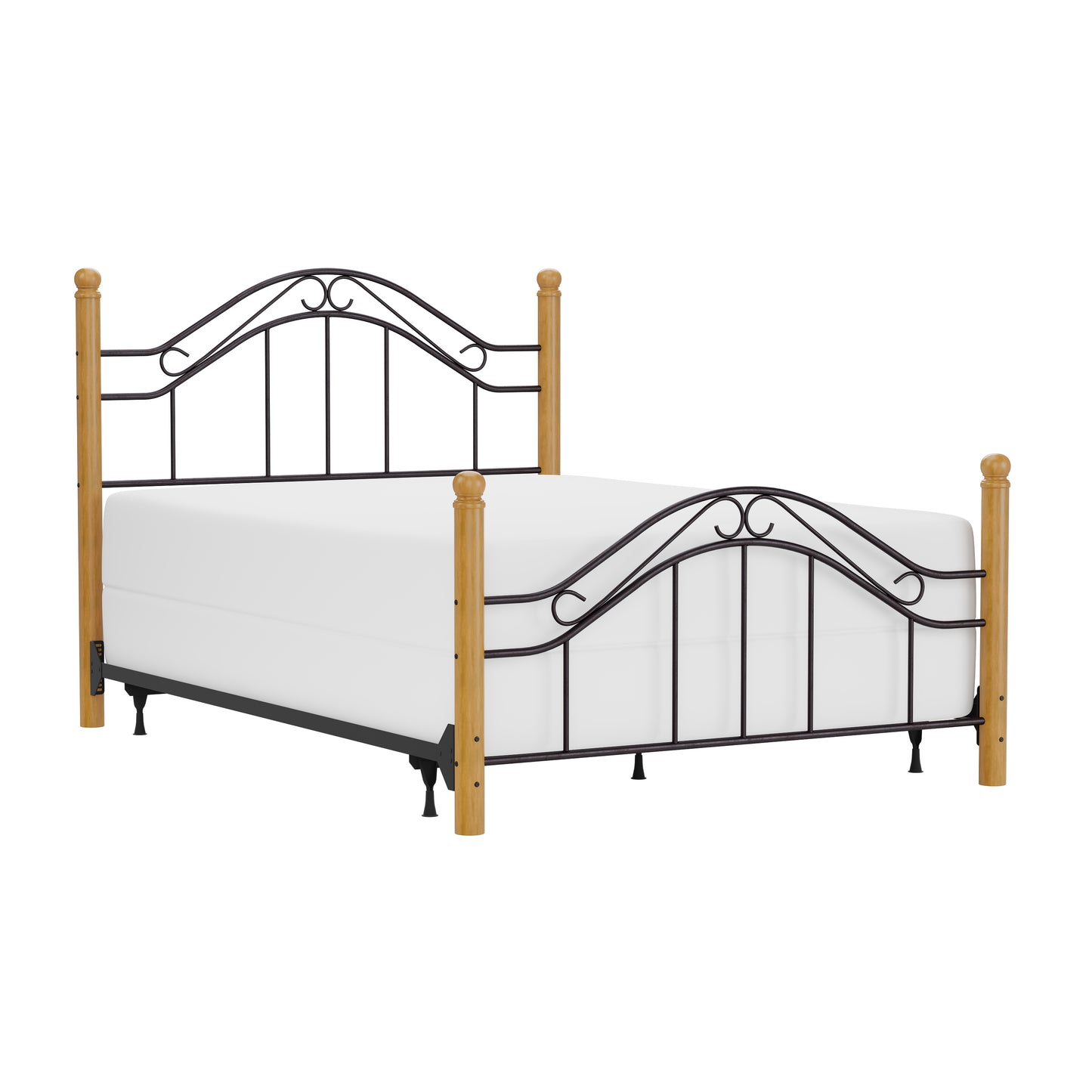 Hillsdale Furniture Winsloh Queen Metal Bed with Frame and Oak Wood Posts, Black