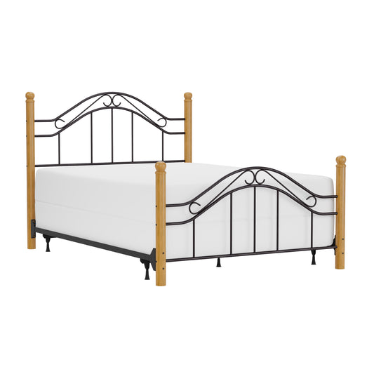 Hillsdale Furniture Winsloh Queen Metal Bed with Frame and Oak Wood Posts, Black