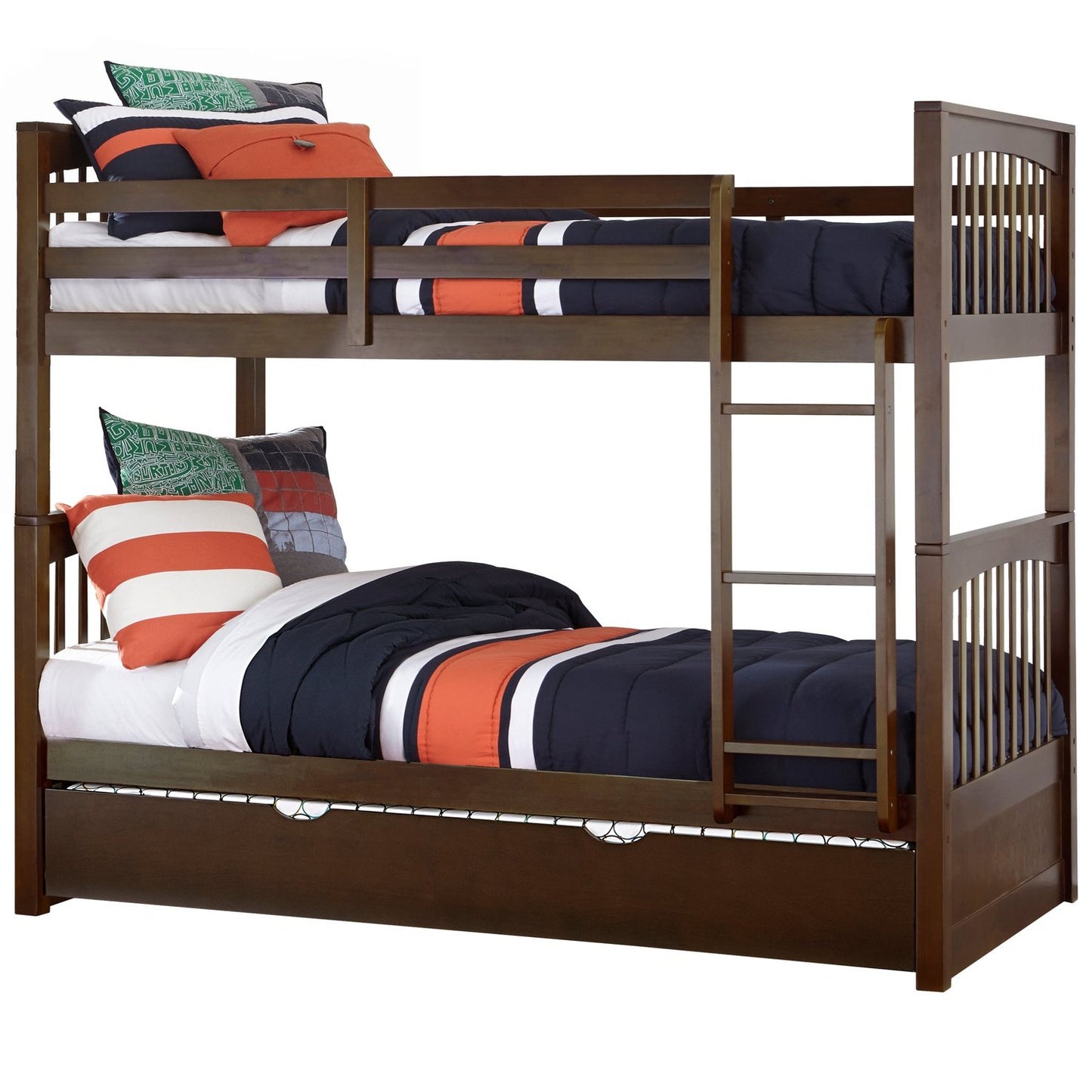 Hillsdale Kids and Teen Pulse Wood Twin Over Twin Bunk Bed with Trundle, Chocolate