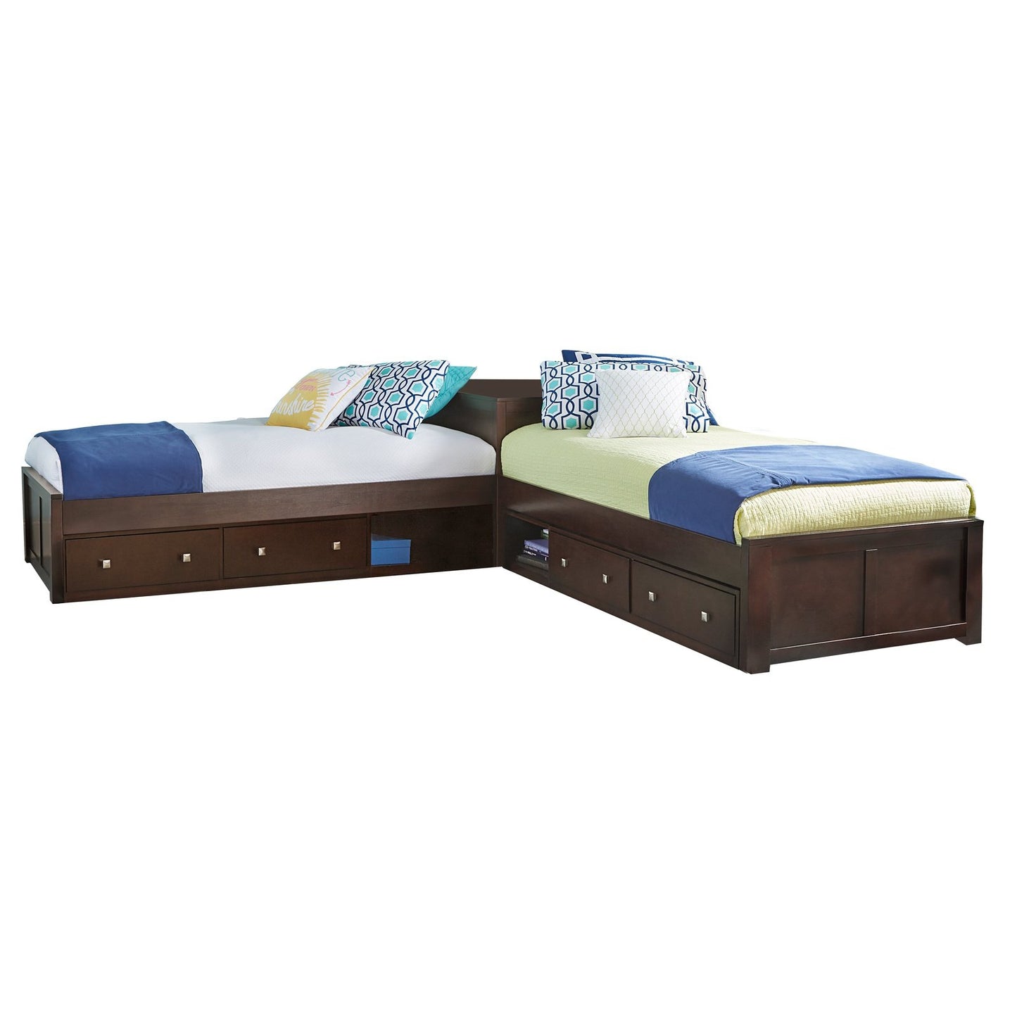 Hillsdale Kids and Teen Pulse Wood Twin L-Shaped Bed with 2 Storage Units, Chocolate