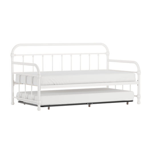 Hillsdale Furniture Kirkland Metal Twin Daybed with Roll Out Trundle, Soft White