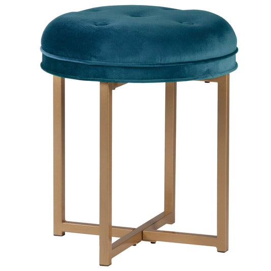 Hillsdale Furniture Maura Tufted Backless Metal Vanity Stool, Sapphire Blue Velvet