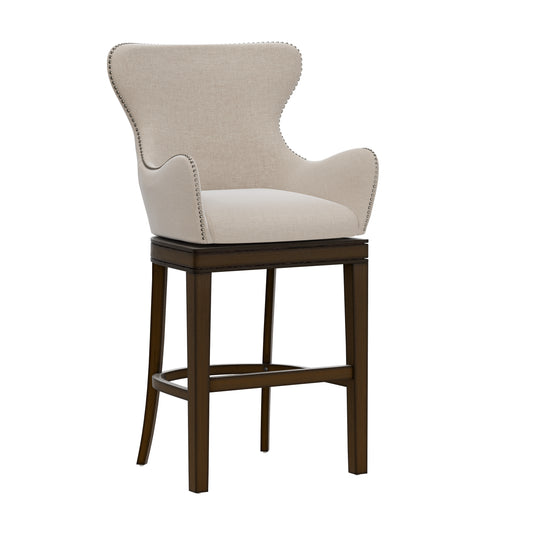 Hillsdale Furniture Caydena Memory Return Swivel Wood Bar Height Stool, Smoke Brown with Cream Fabric