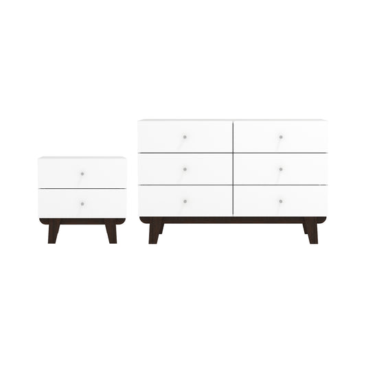 Living Essentials by Hillsdale Kincaid Wood 6 Drawer Dresser and 2 Drawer Nightstand, Matte White