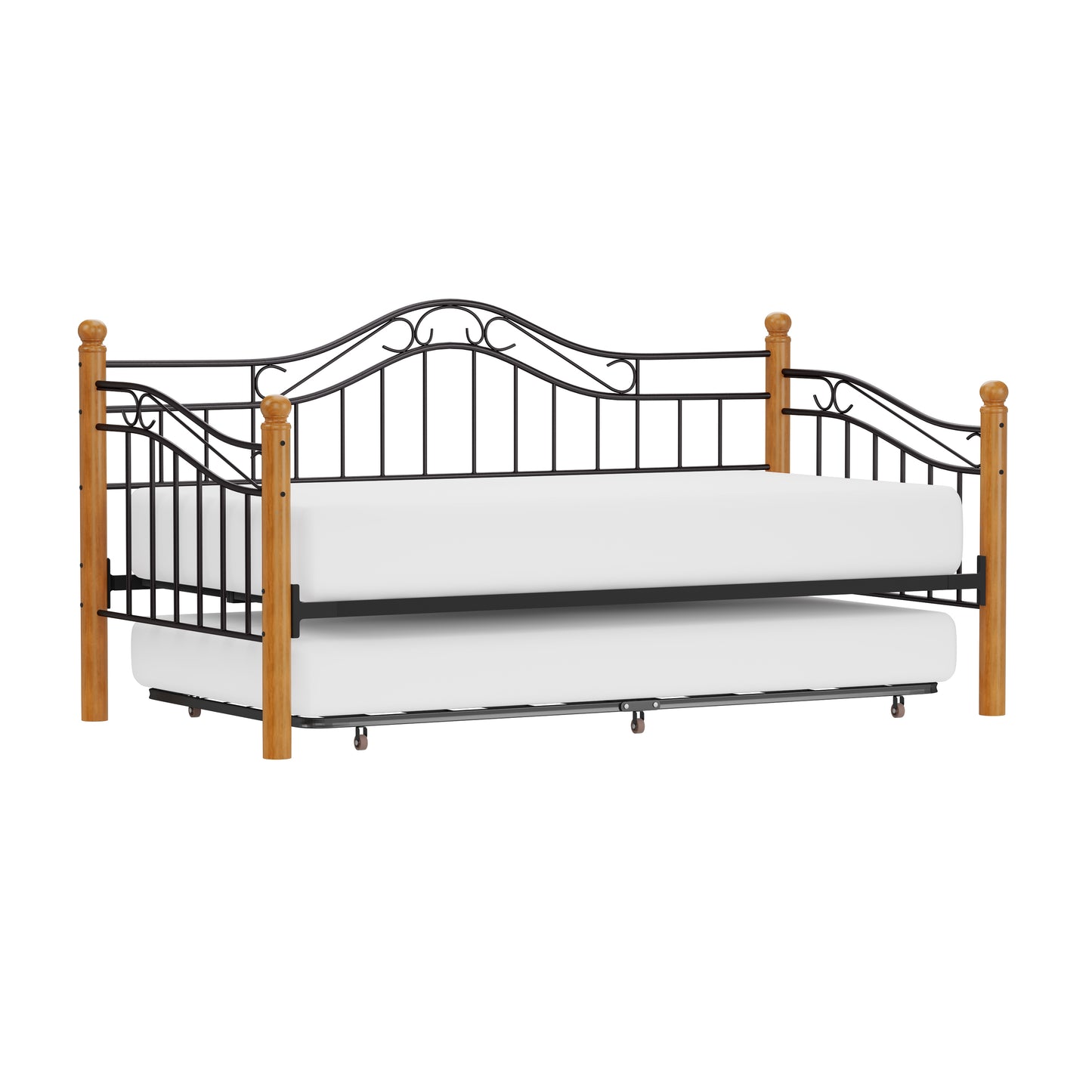 Hillsdale Furniture Winsloh Metal Twin Daybed with Roll Out Trundle, Medium Oak