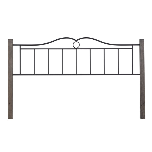 Hillsdale Furniture Dumont King Metal Headboard with Brushed Charcoal Wood Posts, Textured Black