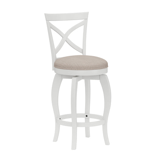 Hillsdale Furniture Ellendale Wood Counter Height Swivel Stool, White with Beige Fabric