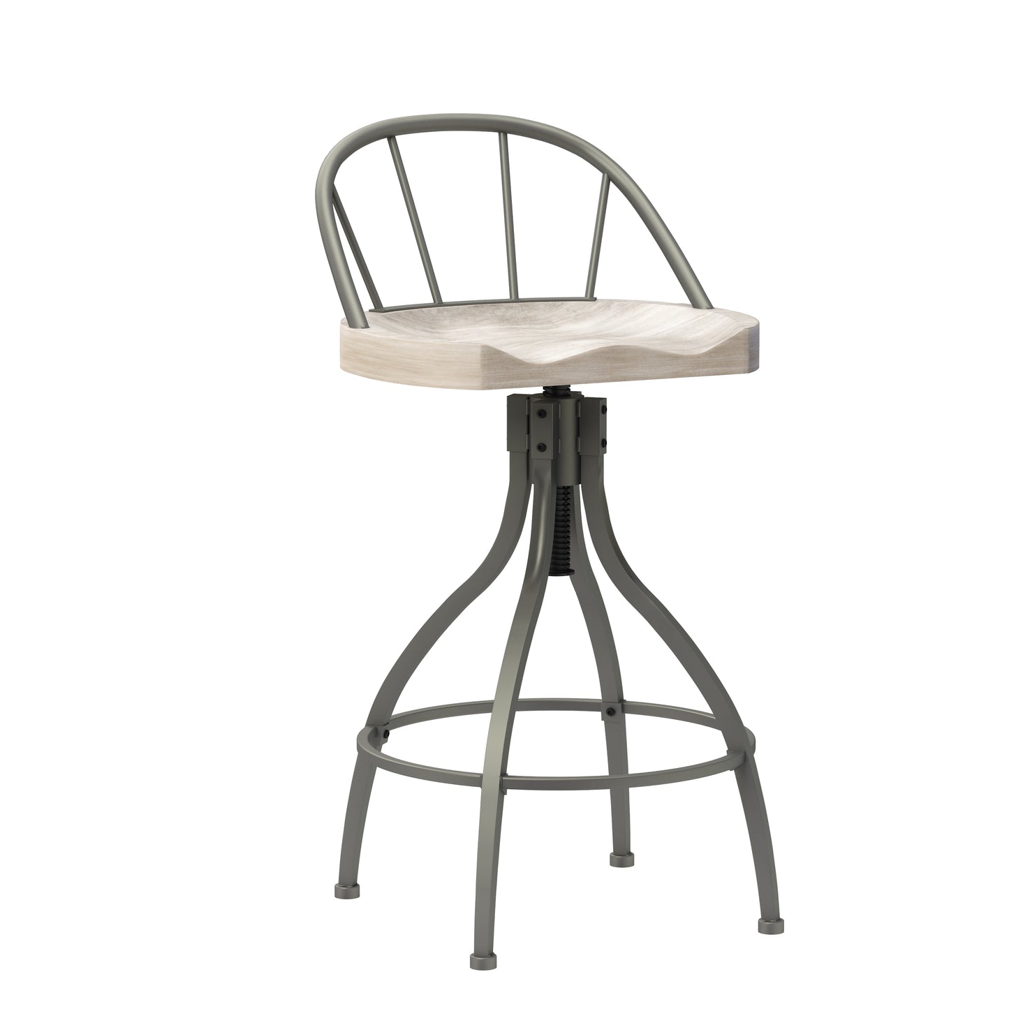 Hillsdale Furniture Worland Metal Adjustable Height Swivel Stool with Back, Pewter Metal with Gray Finished Wood