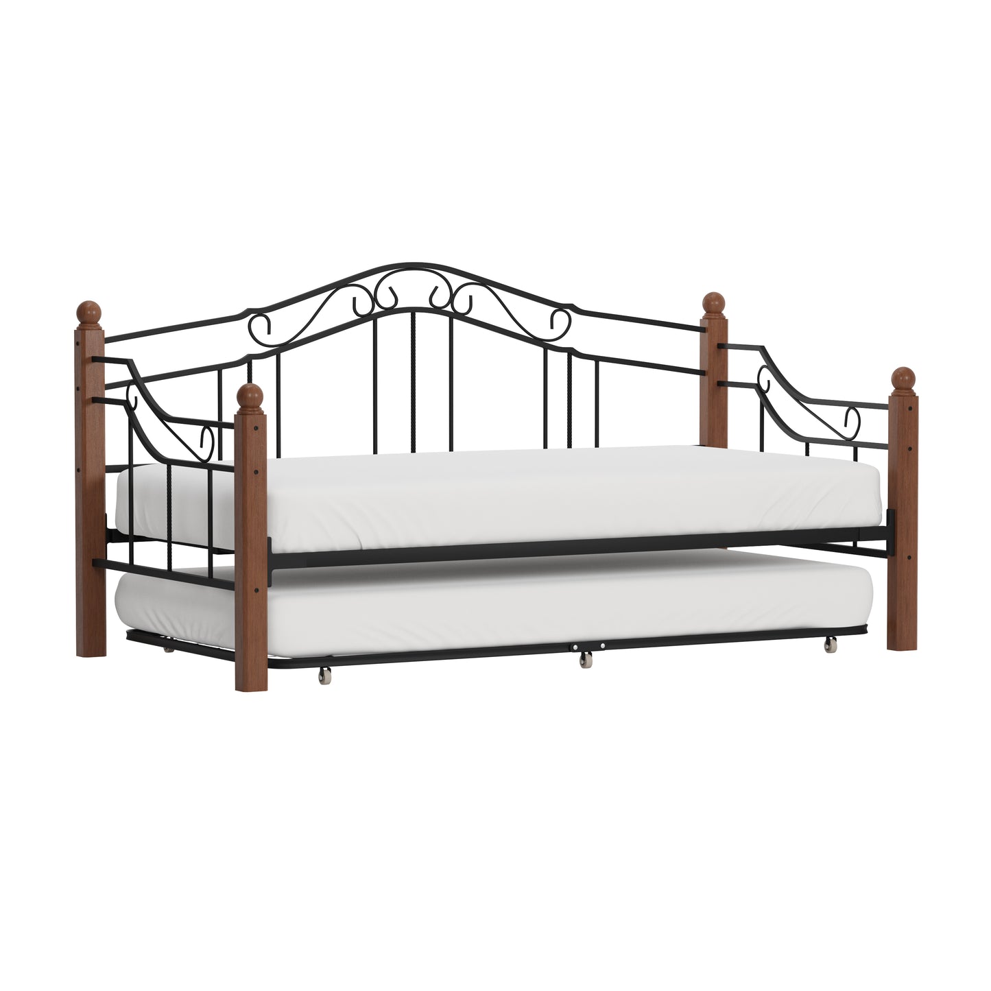 Hillsdale Furniture Madison Wood and Metal Twin Daybed with Roll Out Trundle, Black with Cherry Posts