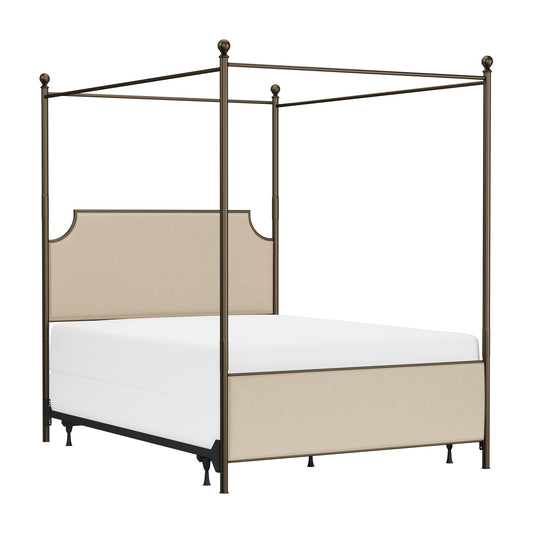 Hillsdale Furniture McArthur Queen Metal and Upholstered  Canopy Bed, Bronze with Linen Stone Fabric