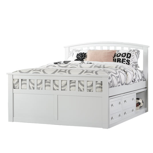 Hillsdale Kids and Teen Schoolhouse 4.0 Charlie Wood Full Captain's Bed with One Storage Unit, White