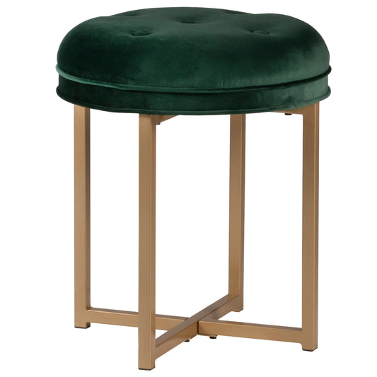 Hillsdale Furniture Maura Tufted Backless Metal Vanity Stool, Emerald Green Velvet