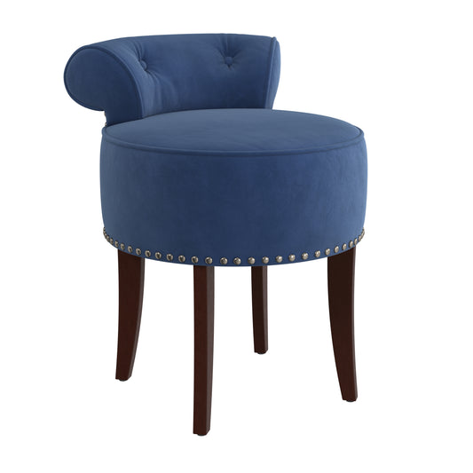 Hillsdale Furniture Lena Wood and Upholstered Vanity Stool, Espresso with Blue Velvet