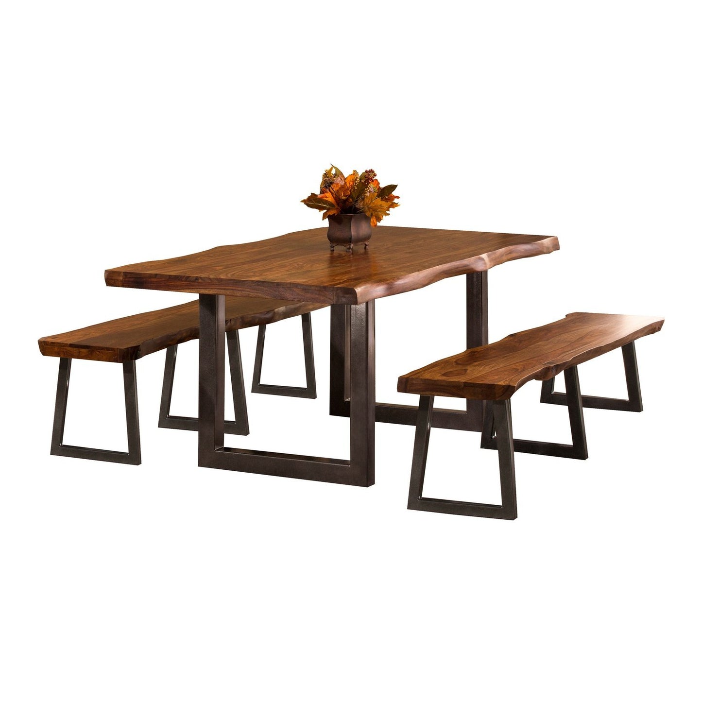 Hillsdale Furniture Emerson Wood 3  Piece Rectangle Dining Set with Two Benches, Natural Sheesham