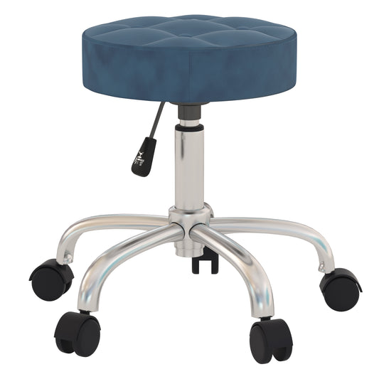 Hillsdale Furniture Nora Metal Adjustable Backless Vanity/Office Stool, Chrome with Chrome with Blue Velvet