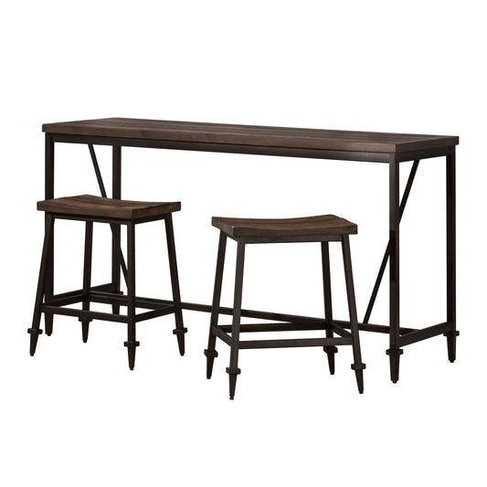 Hillsdale Furniture Trevino Metal 3 Piece Counter Height Set, Distressed Walnut/ Copper Brown