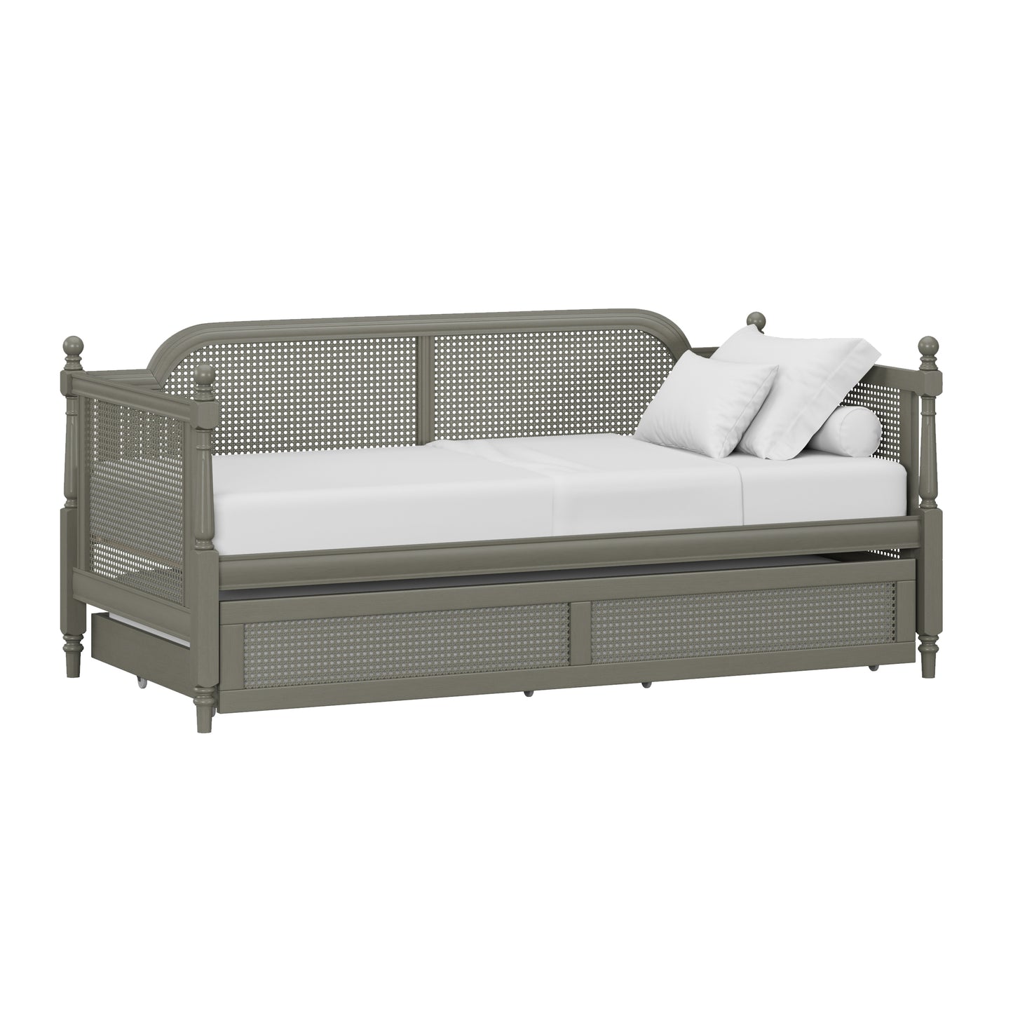 Hillsdale Furniture Melanie Wood and Cane Twin Daybed with Trundle, French Gray