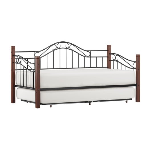 Hillsdale Furniture Matson Wood and Metal Daybed with Roll Out Trundle, Black with Cherry Posts