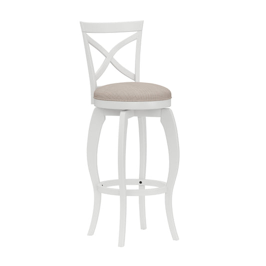 Hillsdale Furniture Ellendale Wood Bar Height Swivel Stool, White with Beige Fabric