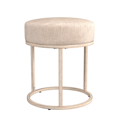 Hillsdale Furniture Swanson Backless Upholstered and Metal Vanity Stool, Distressed White