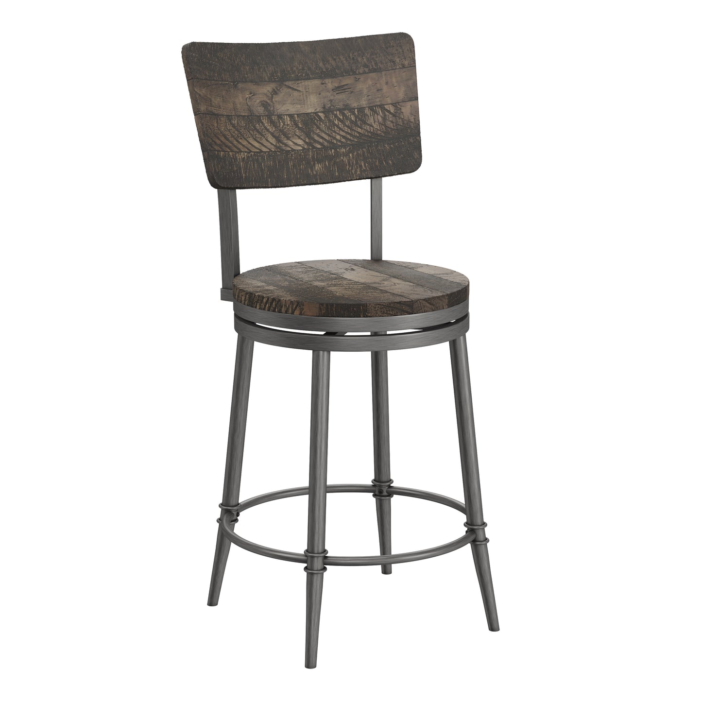 Hillsdale Furniture Jennings Wood and Metal Counter Height Swivel Stool, Rubbed Pewter Metal with Weathered Gray Wood