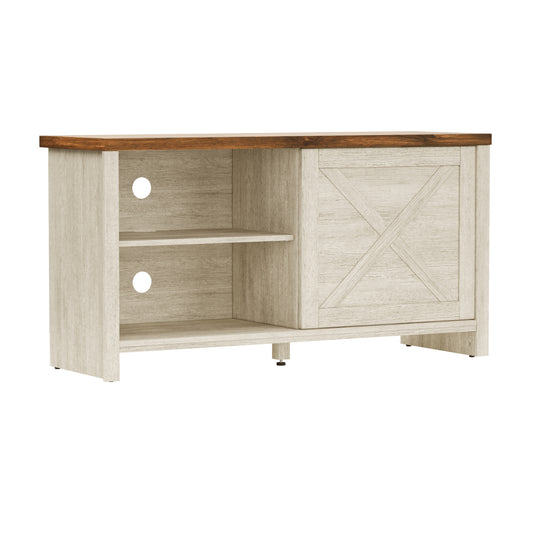 Living Essentials by Hillsdale Columbus 47 Inch Wood Entertainment Console, White Oak with Walnut Finish Top
