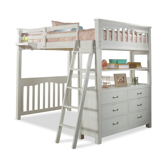 Hillsdale Kids and Teen Highlands Wood Full Loft Bed with Hanging Nightstand, White