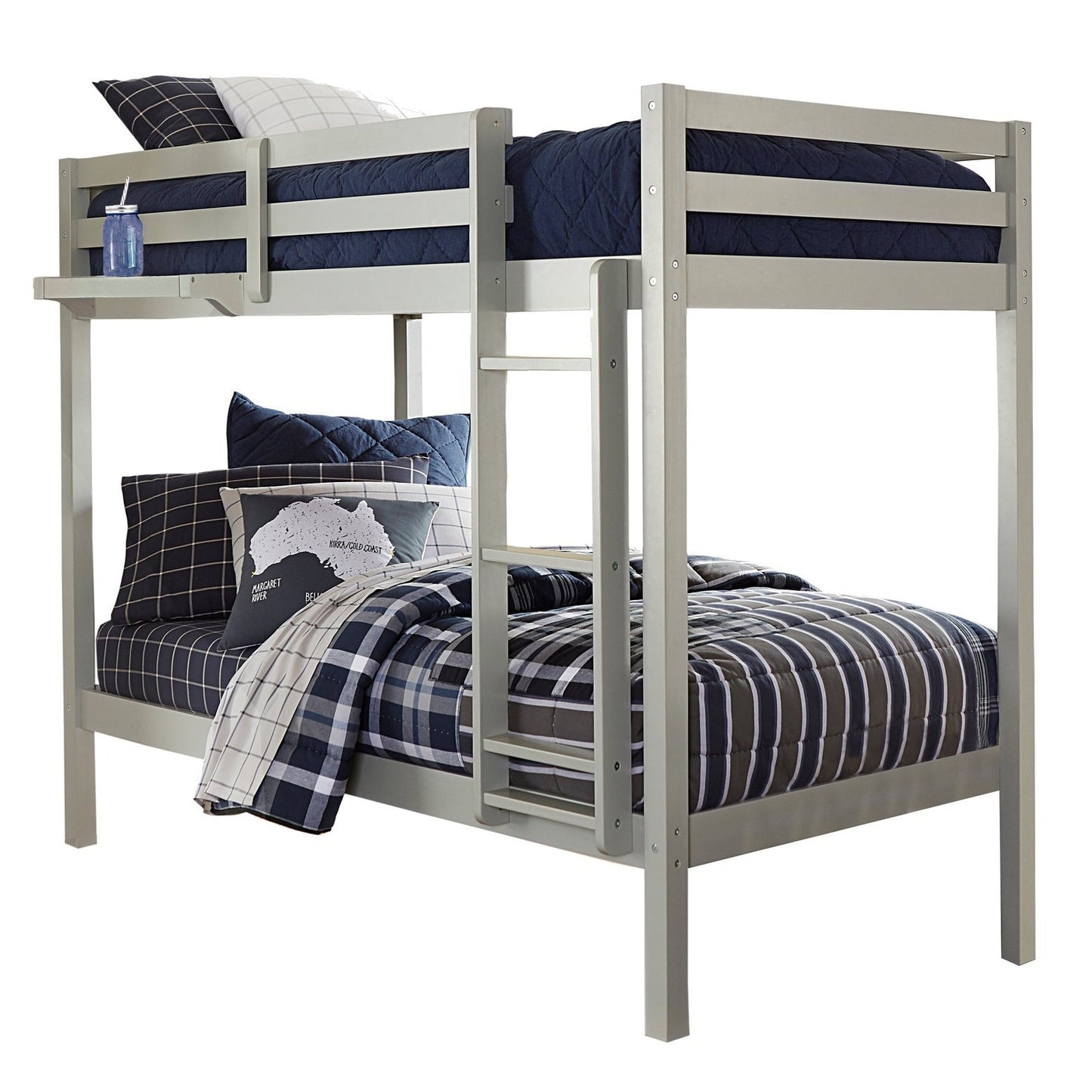 Hillsdale Kids and Teen Caspian Twin Over Twin Bunk Bed with Hanging Nightstand, Gray