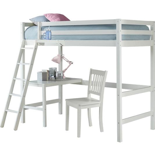 Hillsdale Kids and Teen Caspian Twin Loft Bed with Desk Chair and Hanging Nightstand, White