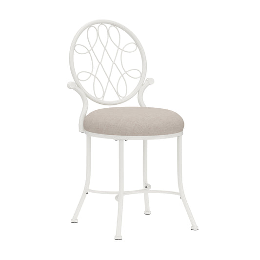 Hillsdale Furniture O'Malley Metal Vanity Stool, Shiny White with Cream Fabric