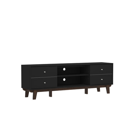 Living Essentials by Hillsdale Kincaid 70 inch Wood TV Stand with 2 Doors and Shelves, Matte Black