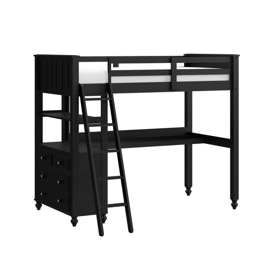 Hillsdale Furniture Lake House Twin Wood Loft with Desk and 4 Drawer Chest, Black