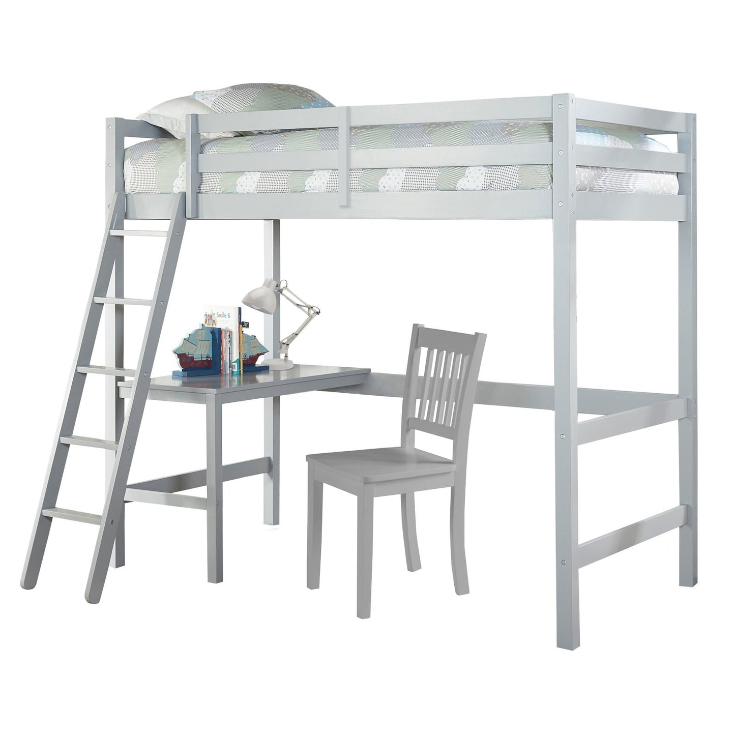 Hillsdale Kids and Teen Caspian Twin Loft Bed with Desk Chair, Gray