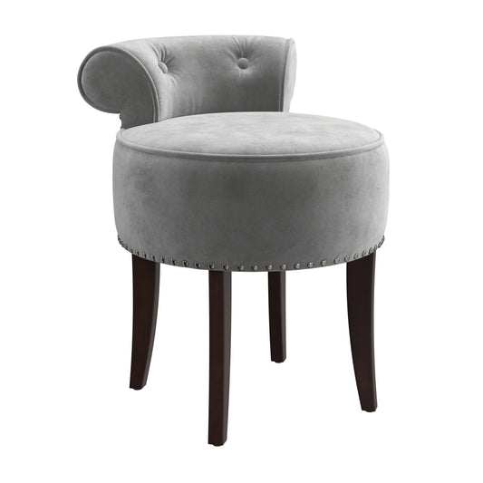 Hillsdale Furniture Lena Wood and Upholstered Vanity Stool, Espresso with Steel Gray Velvet