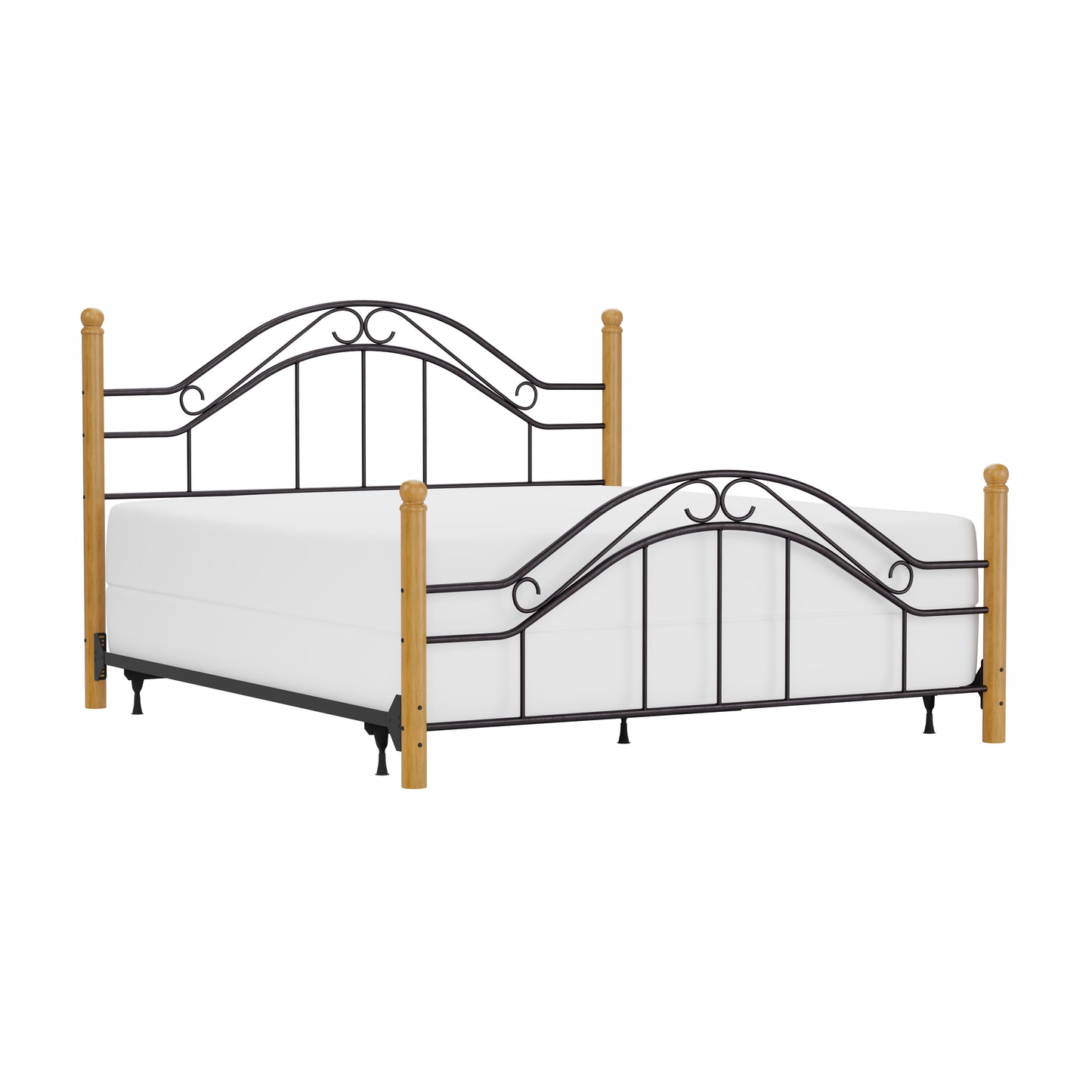 Hillsdale Furniture Winsloh Metal King Bed with Frame and Oak Wood Posts, Black