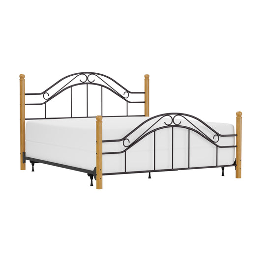 Hillsdale Furniture Winsloh Metal King Bed with Frame and Oak Wood Posts, Black